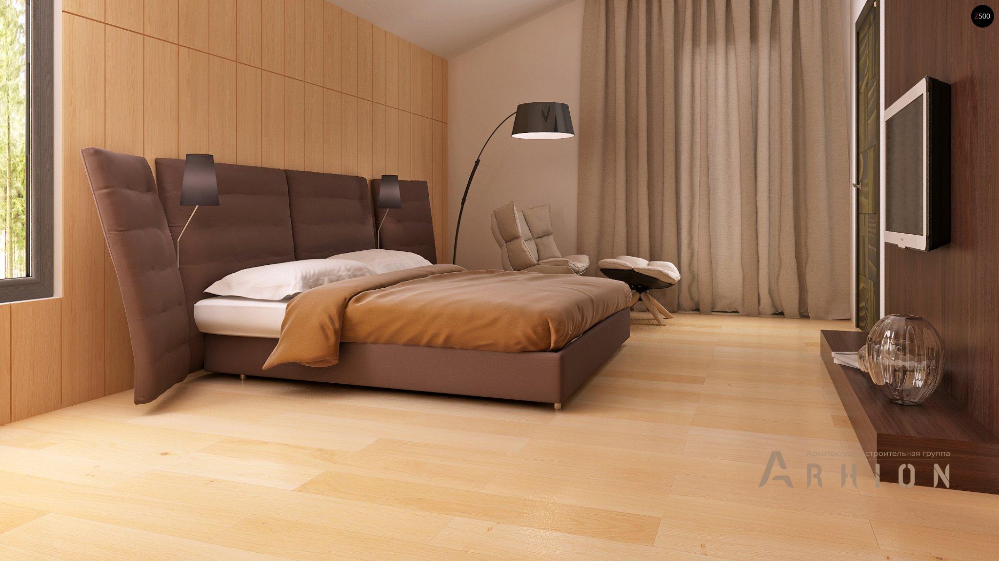 9. Проект одноэтажного дома в современном стиле с двускатной кровлей, Zx60 BG, площадью - 156 кв c мансардой, терассой, балконом